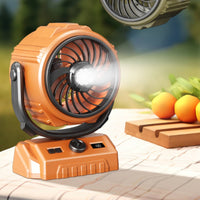 Rugged Camping Fan with Power Bank Rechargeable Portable Fan with Light Compact Battery Operated for Tents