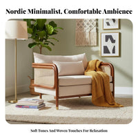 Nordic Design Rattan Panel Sofa sturdy Wood Frame Rattan side Sofa Woven detailing Lounge Seating Padded pillows for Interior Designers, Apartment Dwellers, Homeowners, Living Room, Sunroom, book corner corner, Reception Area