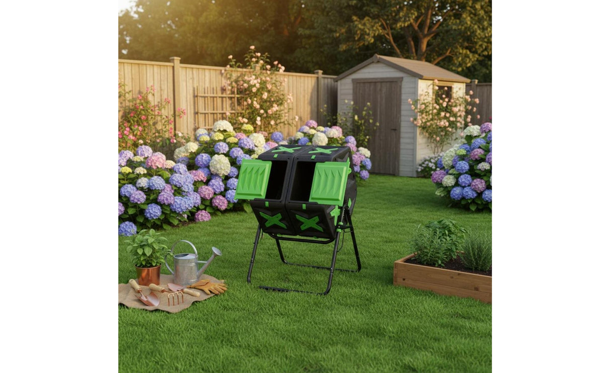 Metal Stand Flip-Type Compost Tumbler Entry Doors Raised Compost Tumbler Stabilizing Frame Tumbling Composter Green Latch