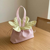 Layered Floral Flower-Shaped Purse Top Handle Flower Bag Gathered Opening Spotted Bag Soft Material