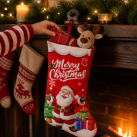 Christmas Stocking Gift Bag for Kids, Candy, and Decorations - Digital Print Santa, Snowman, Reindeer