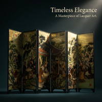 Handmade Chinese Lacquerware Folding Screen with Eight Steeds Painting, Desktop Room Divider for Living Decor and Office Decoration