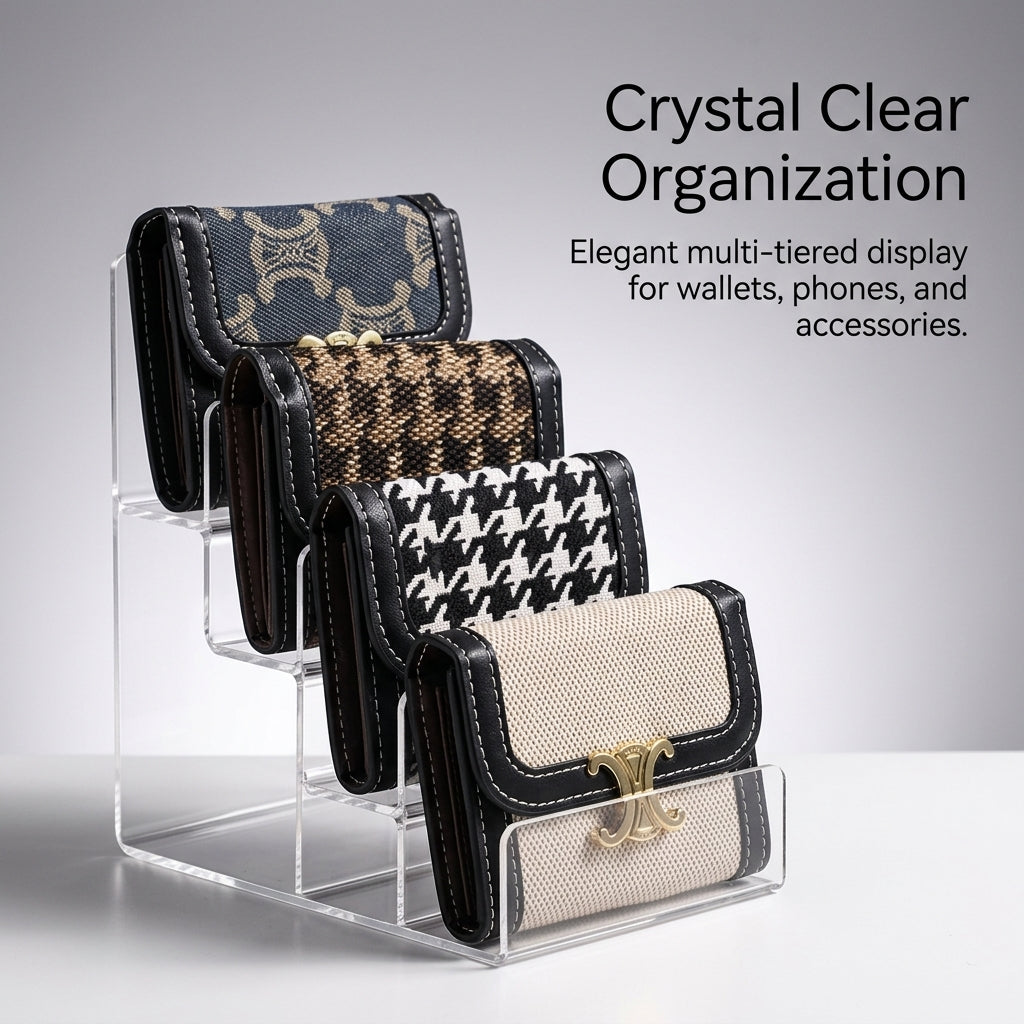 Acrylic Riser Tiered Display Stand for Wallets, Clear Material Four Design, Aftershave Perfume Shelf for Retailers