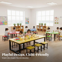 Kindergarten Craft Table and Stool Set Strong Load-Bearing Colorful Classroom Desk Thickened Steel Frame Children's Craft Activity Table for Playroom