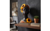 Female Bust Statue with Headwrap Matte Black Decoration Floral for Living Room