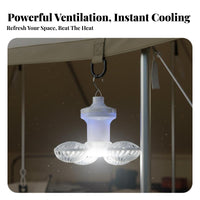 Double Charging Solar Camping Fan Light Multiple Lighting Modes Rechargeable Tent Light Fan Battery Level Indicator for Hiking, Beach