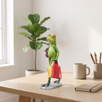Frog Figurine with Shopping Bags Funny Animal Collectible Lively Statue for Shelf
