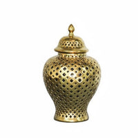 Perforated Lattice Jar Glazed Finish Baroque Ceramic Jar Fitted Lid for Entryway