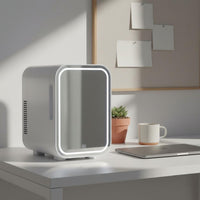 Hot and Cold Mode Cosmetic Refrigerator Removable Shelf Beauty Care Fridge Dual Power Mirror Door Mini Fridge Compact Size for Women, Car, Dressing Table, Bedroom, Office