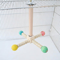 Parrot Toy Rotating Perch with 4 Wood Cross-pieces, Interactive Wooden Bird Toy with Colored Balls, Rotating Cage Accessory for Cockatiels