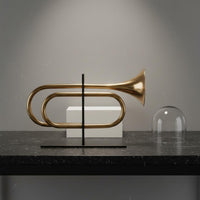 Gold Trumpet Book Stopper Modern Design Trumpet Bookend Creative Shape Metal Bookend for Study Room, Bookcase, Showroom