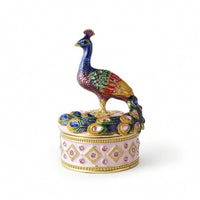 Jewelry Box with Peacock Figurine Lid Enamel-Style Jewelry Box with Peacock Ornate Gold-Tone for Women, Dresser, Vanity