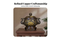 Lidded Copper Scent Burner Raised Base Mythical Bird Scent Burner Side Handles