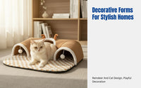 Cat Tunnel Bed, Autumn Winter Pet Bed, Play Mat, Deer/Brown Design