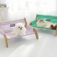 Breathable Elevated Pet Bed Cooling Wooden Frame Pet Cot for Cats, Summer, Indoor