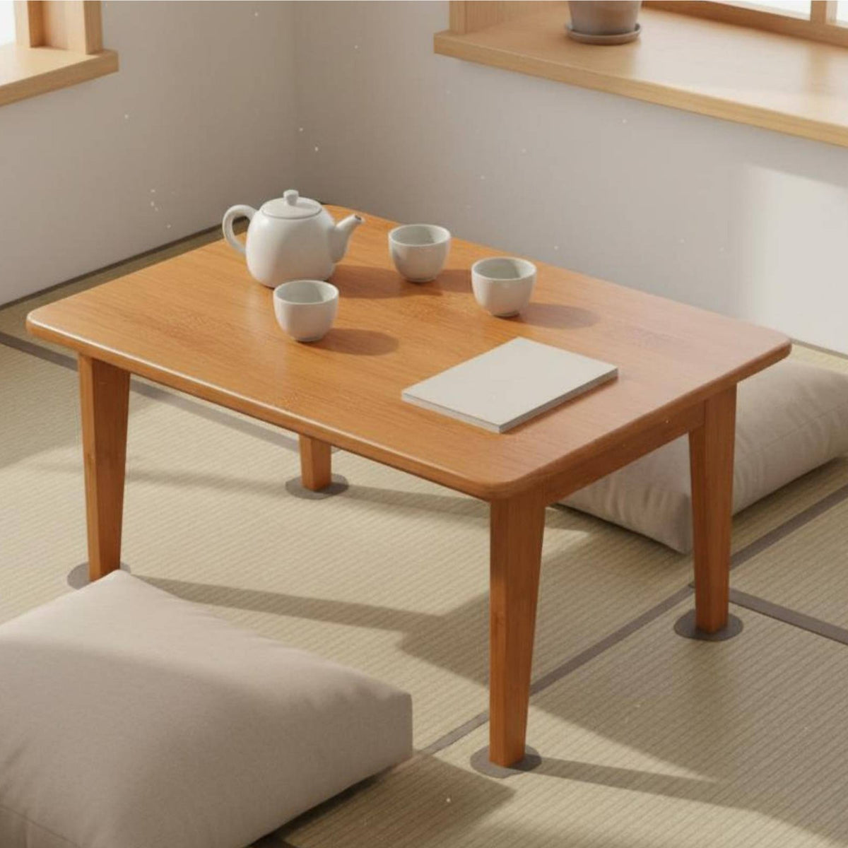 Floor mat table, foldable bamboo low tea table, Japanese style coffee table for balcony