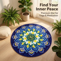 Suede Meditation Mat for Floor Sitting, Round with Mandala Pattern Rubber for Prayer, 55 Inch Diameter