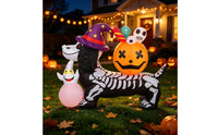 Skeleton Dog Inflatable Lovely Inflatable Dog with Witch Hat Weather-Resistant Yard Decoration for Lawn