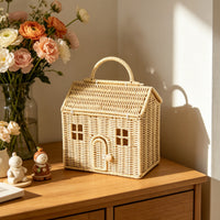 House-Shaped Basket Handwoven Wicker Storage Basket Hand-Woven Decorative for Gift Presentation, Shelf