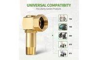 Thread Seal Tape Included 1/2 NPT to 3/4 GHT Adapter Threaded Swivel Elbow Hose Adapter Gold-Colored Finish Brass Hose Connector Hex Shape