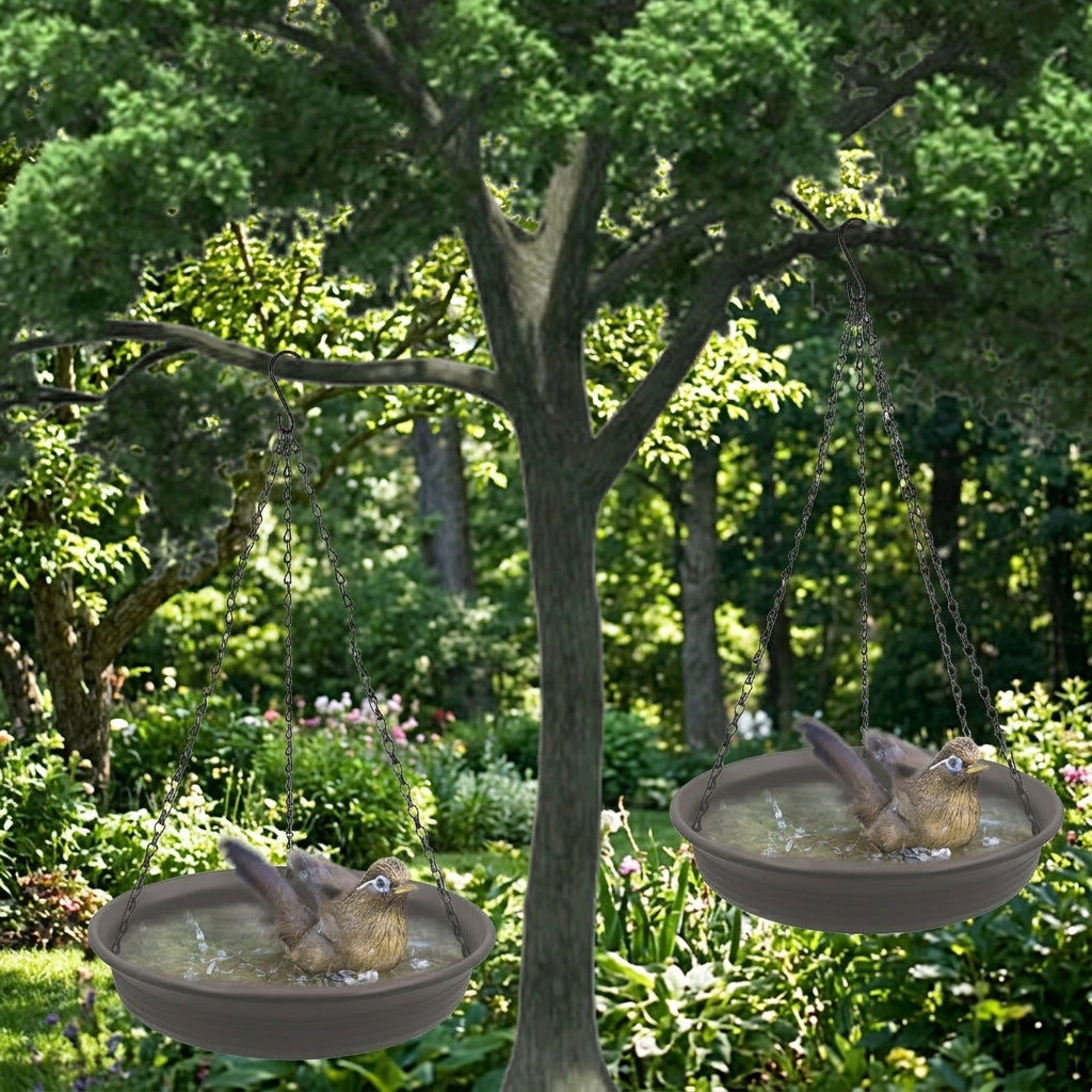 Hanging Bird Bath and Bird Feeder Tray, Round Outdoor Bird Feeder for Wildlife Feeding, Garden Decor and Yard Decor for Bird Watching
