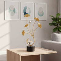 Decorative Ginkgo Leaf Sculpture with Crystal Gold Ginkgo Leaf Ornament Freestanding Tabletop Sculpture Modern for Living Room, Entryway, Console Table, Sideboard