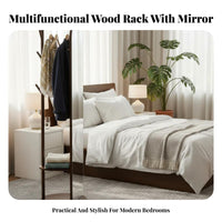 Multi-Functional Rotating Mirrored Garment Rack Full-Length Mirror independentstanding Hall Tree Space-Saving Coat Stand independent Standing for Homeowners, Families, Students, Bedroom, Hallway, clothing preparation area, Office