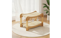 Double-Layer Cat Bed Woven Cat Scratcher Bed with Wooden Frame Curved Furniture for Cats, Kittens, Indoor, Living Room, Relaxing Area