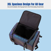 Iridescent Reflective Gear Bag, Waterproof 35L Ski Backpack, Double Compartment, Outdoor Equipment