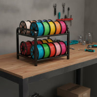 Large Capacity 3D Printer Filament Storage Rack Desktop 2-Tier Filament Storage Rack Open-Frame 2-Tier Metal Spool Holder Compact for Makers