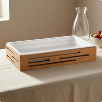 Display Tray Stand Faux-Porcelain Wood Tray Stand Low Profile Party Tableware for Salad Service