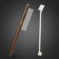 Cat Brush and Pet Hair Remover with Wooden Handle, Professional Cat Comb for Long Haired Pets, Detangling Comb for Mats, Includes Toothbrush
