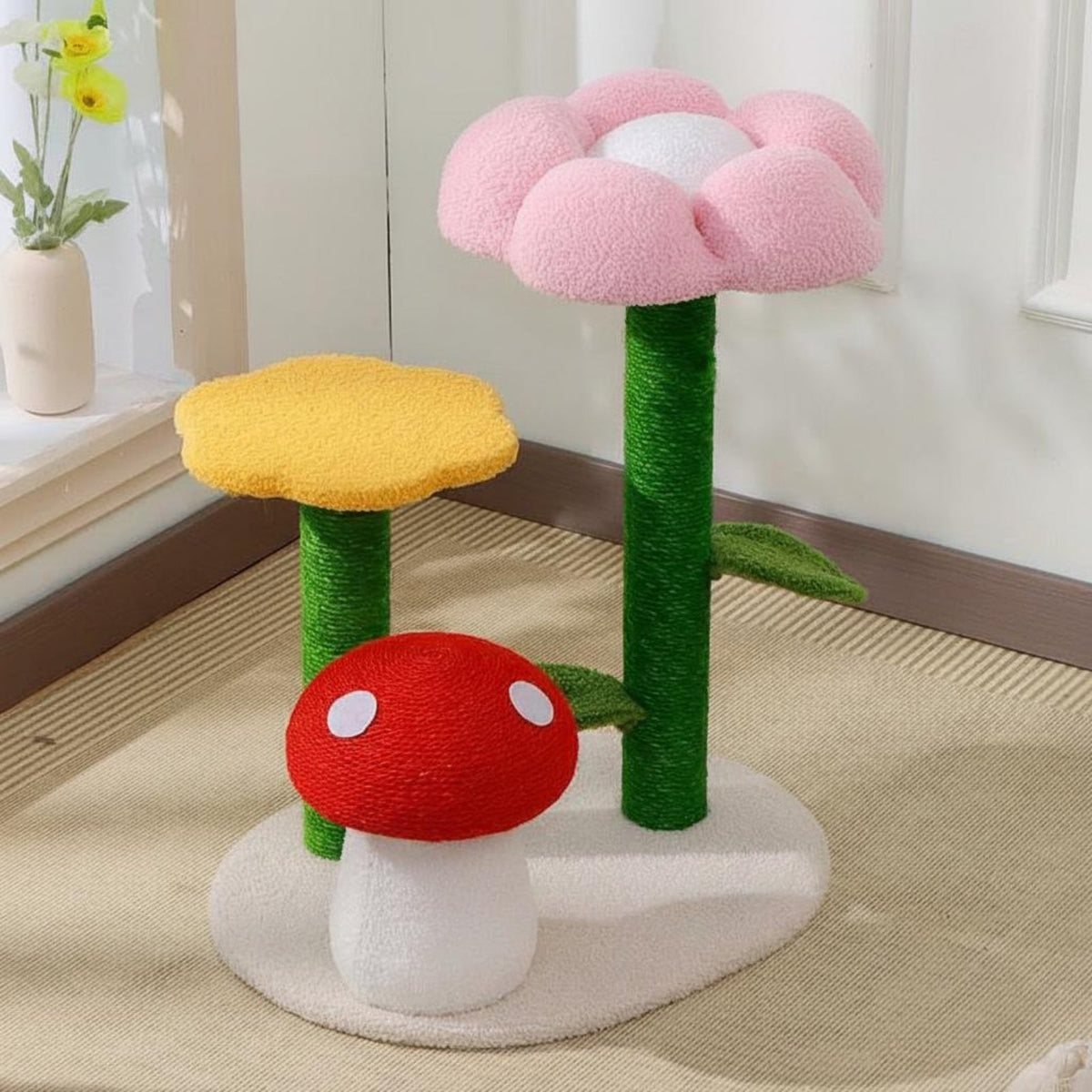 Cat Tree Condo with Flower Mushroom Sisal Scratching Post