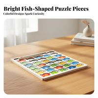 Early Education Wooden Letter Fishing Toy Fine Movement Skills Development Alphabet Number Activity Set Board Hand-Eye Coordination Alphabet Number Activity Set Polished Edges for Preschoolers, Kids, Toddlers, Daycare, Classroom