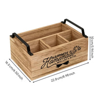 Wooden Utensil Holder Compartmented Rustic Flatware Storage Box Portable