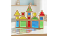 13 Pieces Translucent Geometric Blocks Smooth Wooden Building Blocks with Acrylic Inserts Stacking Toys STEM Rainbow