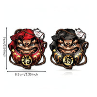 Traditional Daruma Decal with Chinese Character Self-Adhesive Daruma Decal Waterproof Cartoon Sticker Graphic for Notebooks