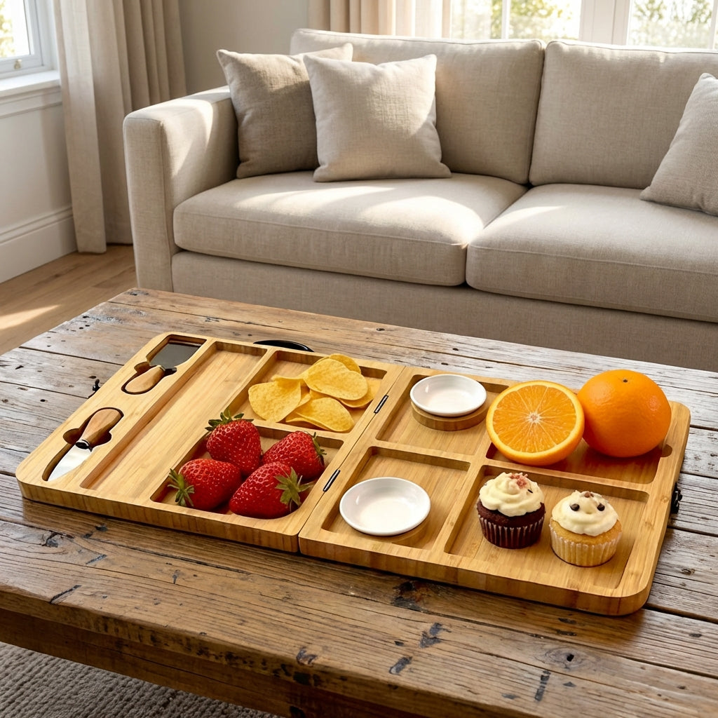 Foldable Charcuterie Platter Multi-Compartment Charcuterie Board Set Portable with Handle Serving Ware for Party Hosts, Parties, Living Room, Holidays