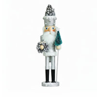 Solid Wood 42cm Wooden Nutcracker Artisan-Made Silver Glitter Nutcracker Holiday Decoration for Collectors, Mantelpiece, Home Decor, Tabletop