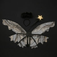 Black Angel Wings Transparent Costume Set with Wand Lightweight Fairy Wings Matching for Adults, Cosplay, Festivals
