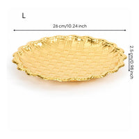 Gold Electroplated Iron Fruit Tray Embossed Tray with Scalloped Edge Decorative Lightweight for Sideboard