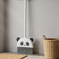 White Handle Panda-Face Broom Cartoon Style Panda Broom Gray Bristles Kids Play Item for Children