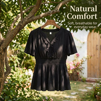 Shirt, Plus Size Blouse for Women, Oversized Polyester V-Neck Long Sleeve Top, Comfortable Daily Wear for Commute, Flattering Loose Fit Design