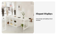 Wide Countertop Clothing Shop Display Counter Minimalist Design Shop Island with Storage Shelves Extendable Display Table for Boutique Owners, Boutiques, Beauty Salons, Cafes