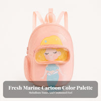 Transparent Window Swim Backpack Zippered Compartment Cartoon Print Backpack Soft-Shell Swim Bag Carry Loop for Children, Swimming, Beach