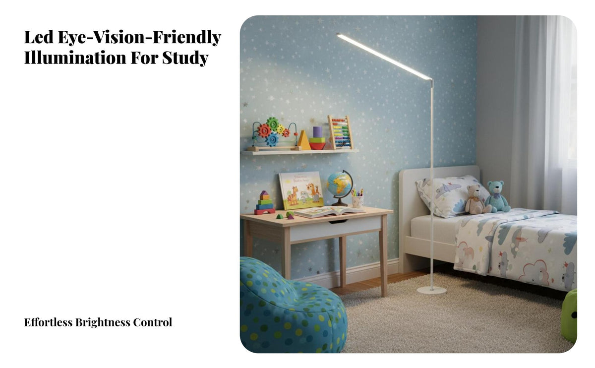 Energy Saving LED Floor Lamp Stepless Dimming Dimmable Standing Lamp Stable Base Modern Task Floor Light Slim Profile for Students, Readers, Professionals, Study Room, Bedroom, Bedside, Office