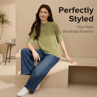 Women's Mock Neck Knit Sweater with Half Sleeves for Business Casual Office Wear, Breathable Viscose Blend Pullover Top, Plus Size Available