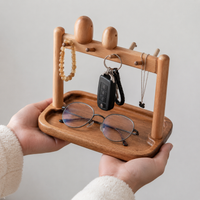 Key Board Organizer with Tray, Decorative Key Holder made of Beech & Acacia, 16x17x3cm, for Entryway