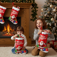 Christmas Stocking Gift Bag for Kids, Candy, and Decorations - Digital Print Santa, Snowman, Reindeer