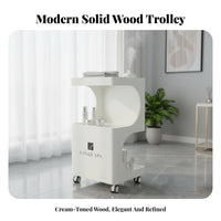 Cosmetic Station Cart Sturdy Wood Construction Spa Tool Trolley Esthetician Trolley Cart With Wheels Rolling Spa Station